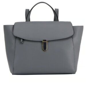 Alfani Dark Gray Leather Backpack, Silver Hardware, Clasp Closure, NWT!